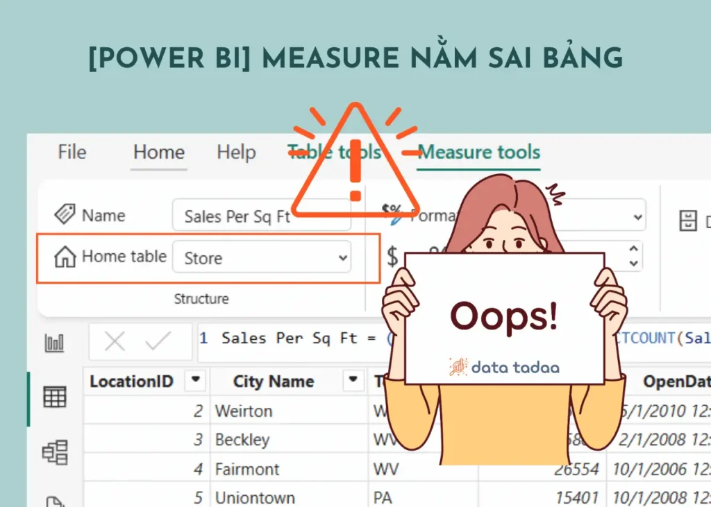measure nằm sai bảng power bi - data tadaa